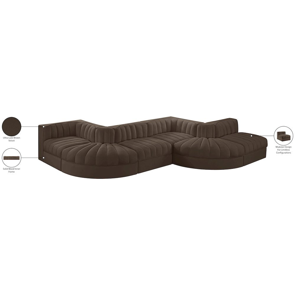 Rummi Brown Velvet Performance Fabric Upholstered 6pc. Modular Sectional