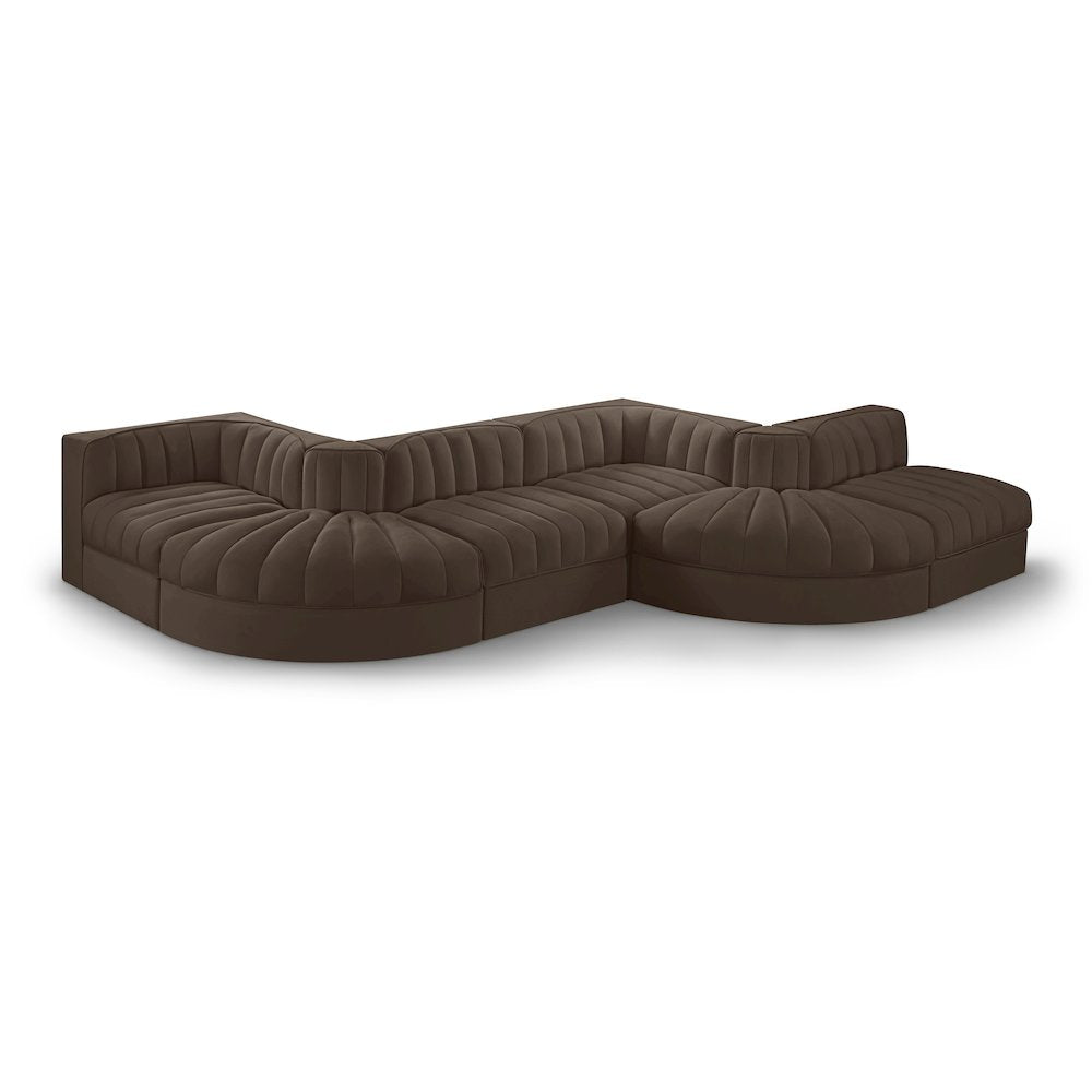 Rummi Brown Velvet Performance Fabric Upholstered 6pc. Modular Sectional