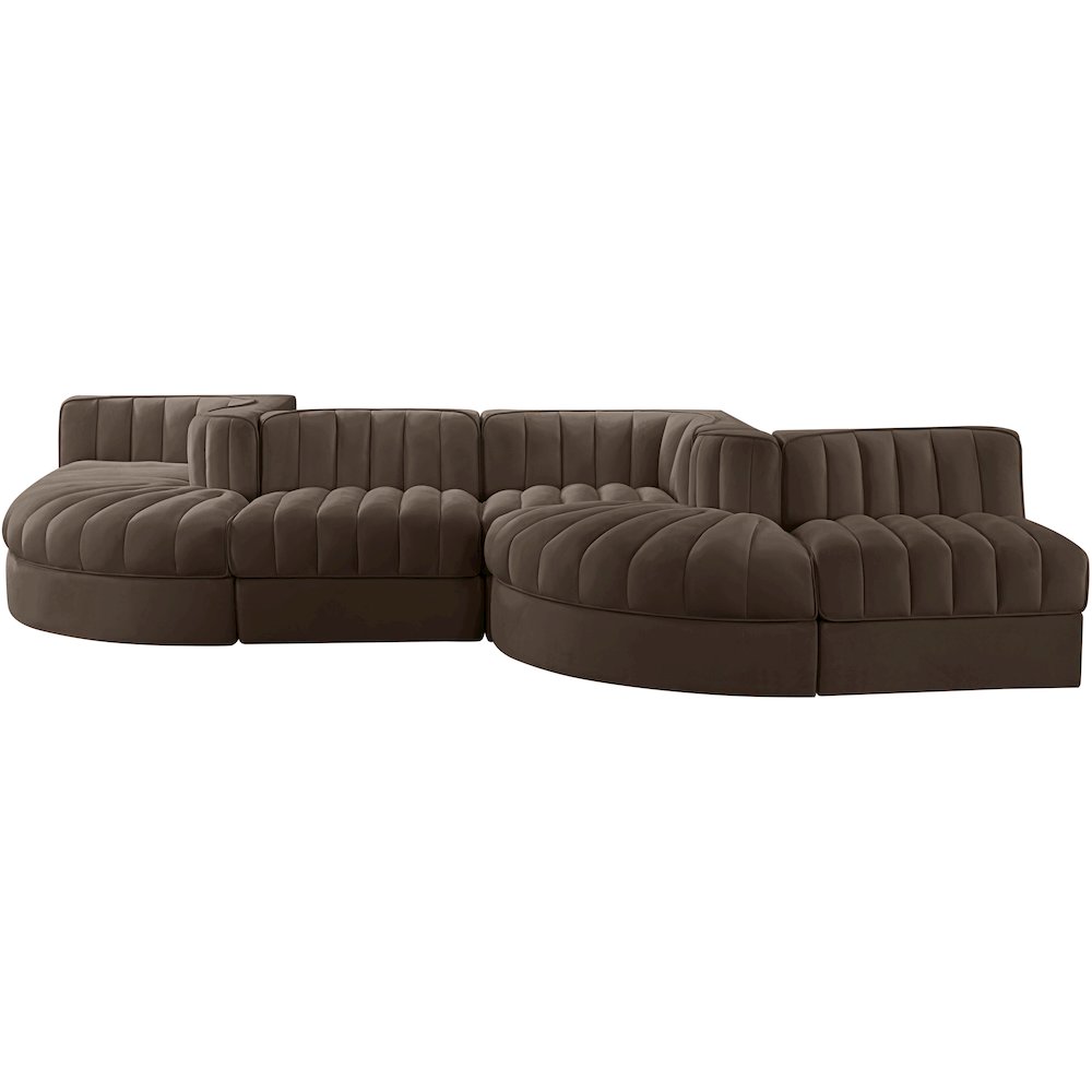Rummi Brown Velvet Performance Fabric Upholstered 6pc. Modular Sectional