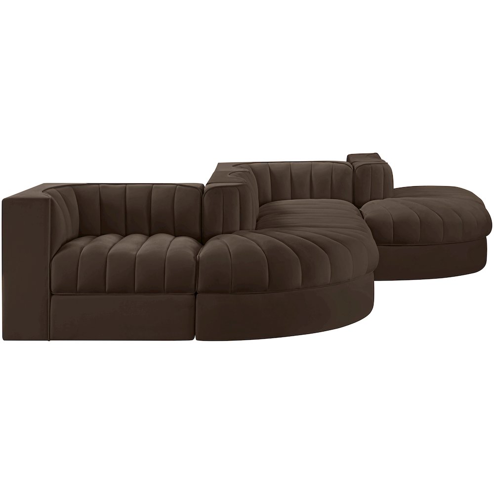 Rummi Brown Velvet Performance Fabric Upholstered 6pc. Modular Sectional