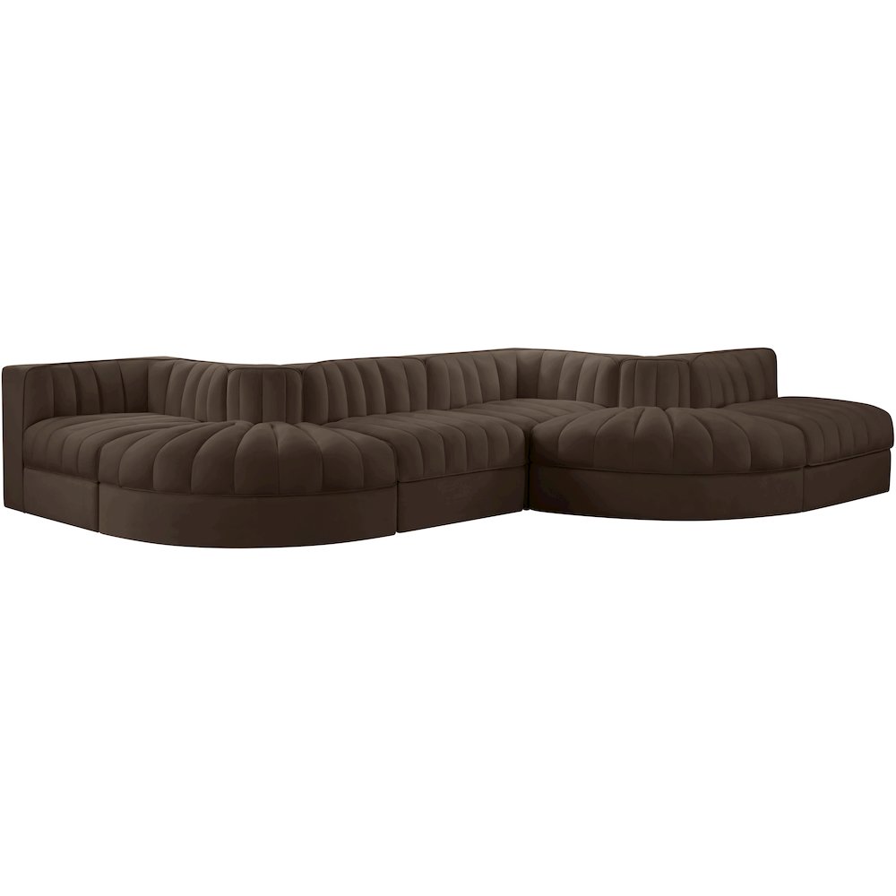 Rummi Brown Velvet Performance Fabric Upholstered 6pc. Modular Sectional