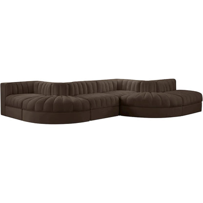 Rummi Brown Velvet Performance Fabric Upholstered 6pc. Modular Sectional