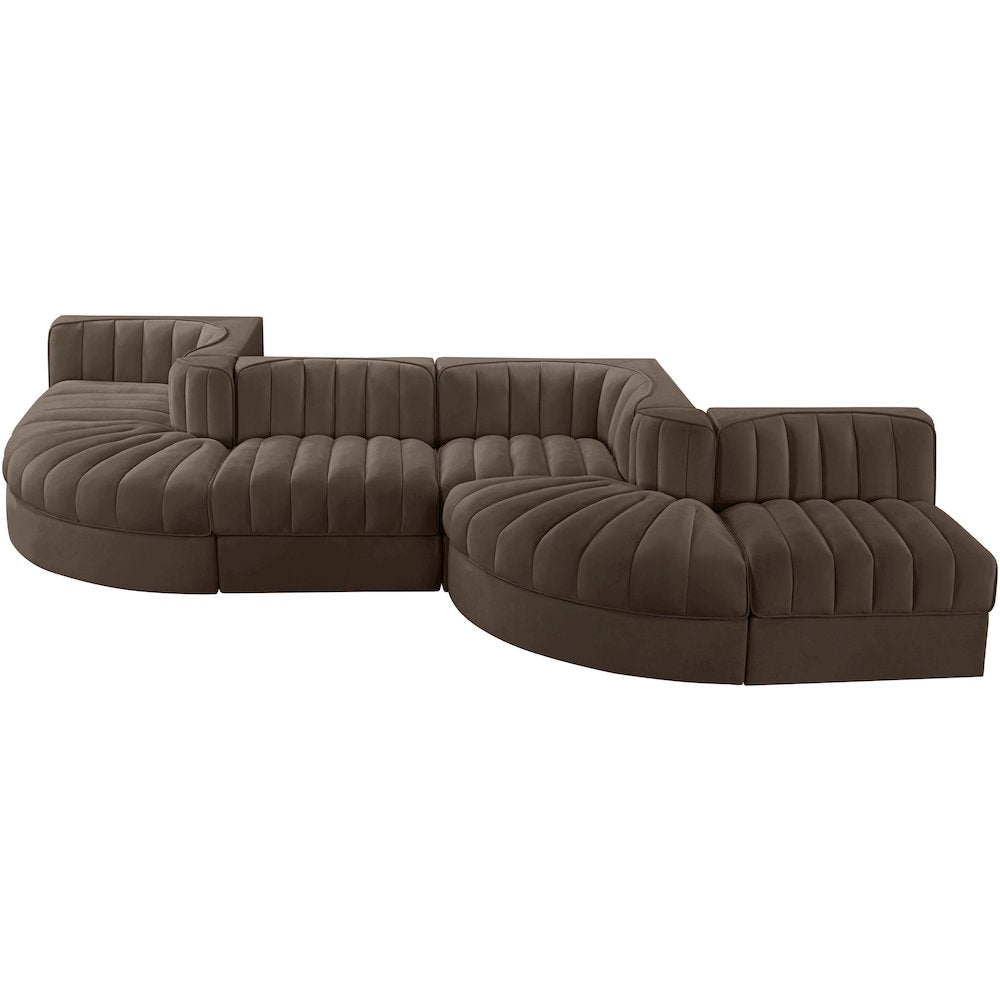 Rummi Brown Velvet Performance Fabric Upholstered 6pc. Modular Sectional