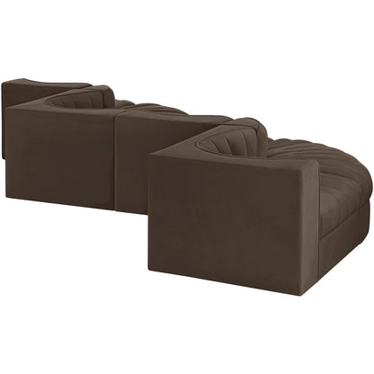 Rummi Brown Velvet Performance Fabric Upholstered 6pc. Modular Sectional