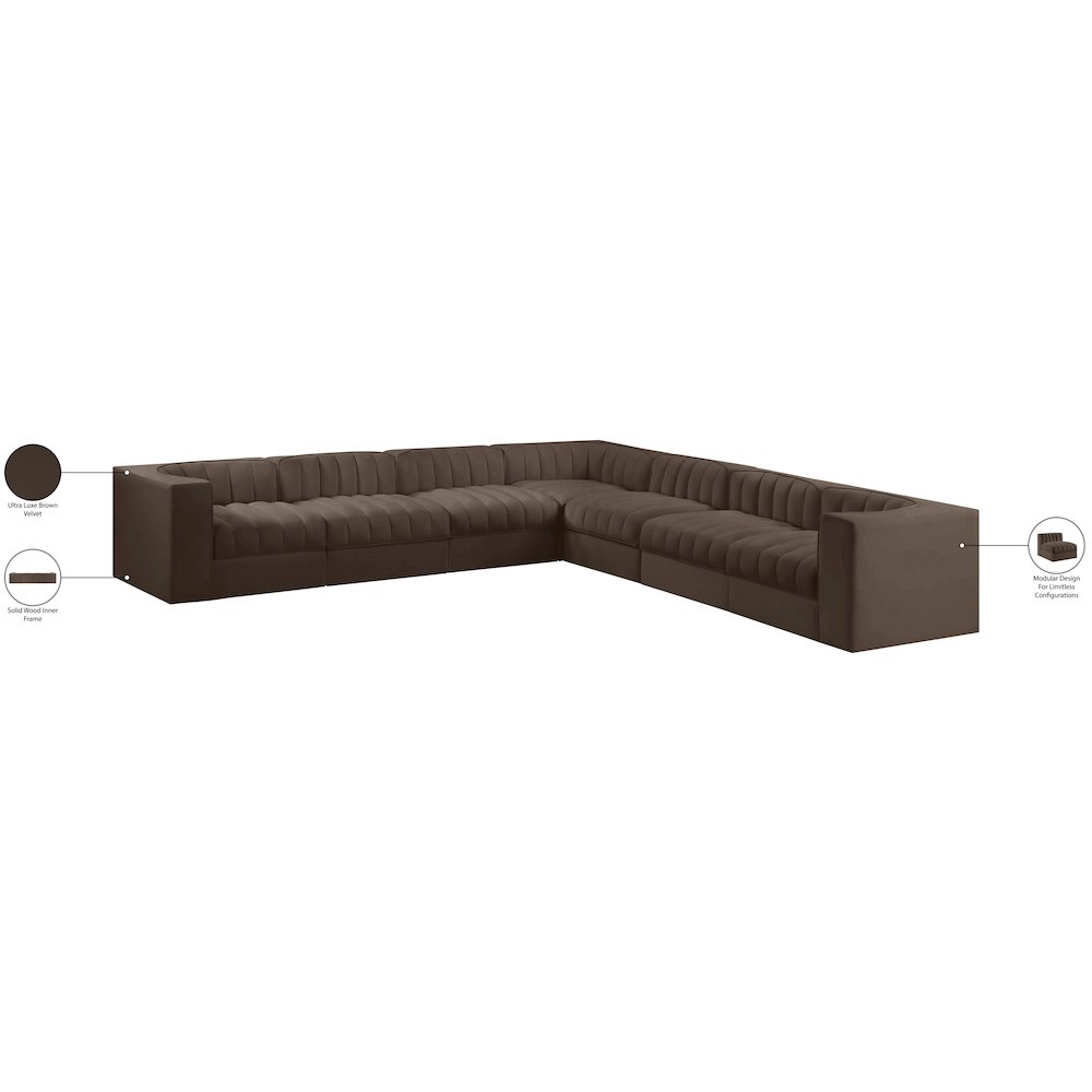 Rummi Brown Velvet Performance Fabric Upholstered 7pc. Modular Sectional