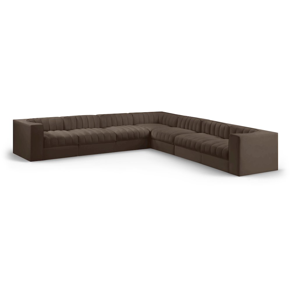 Rummi Brown Velvet Performance Fabric Upholstered 7pc. Modular Sectional