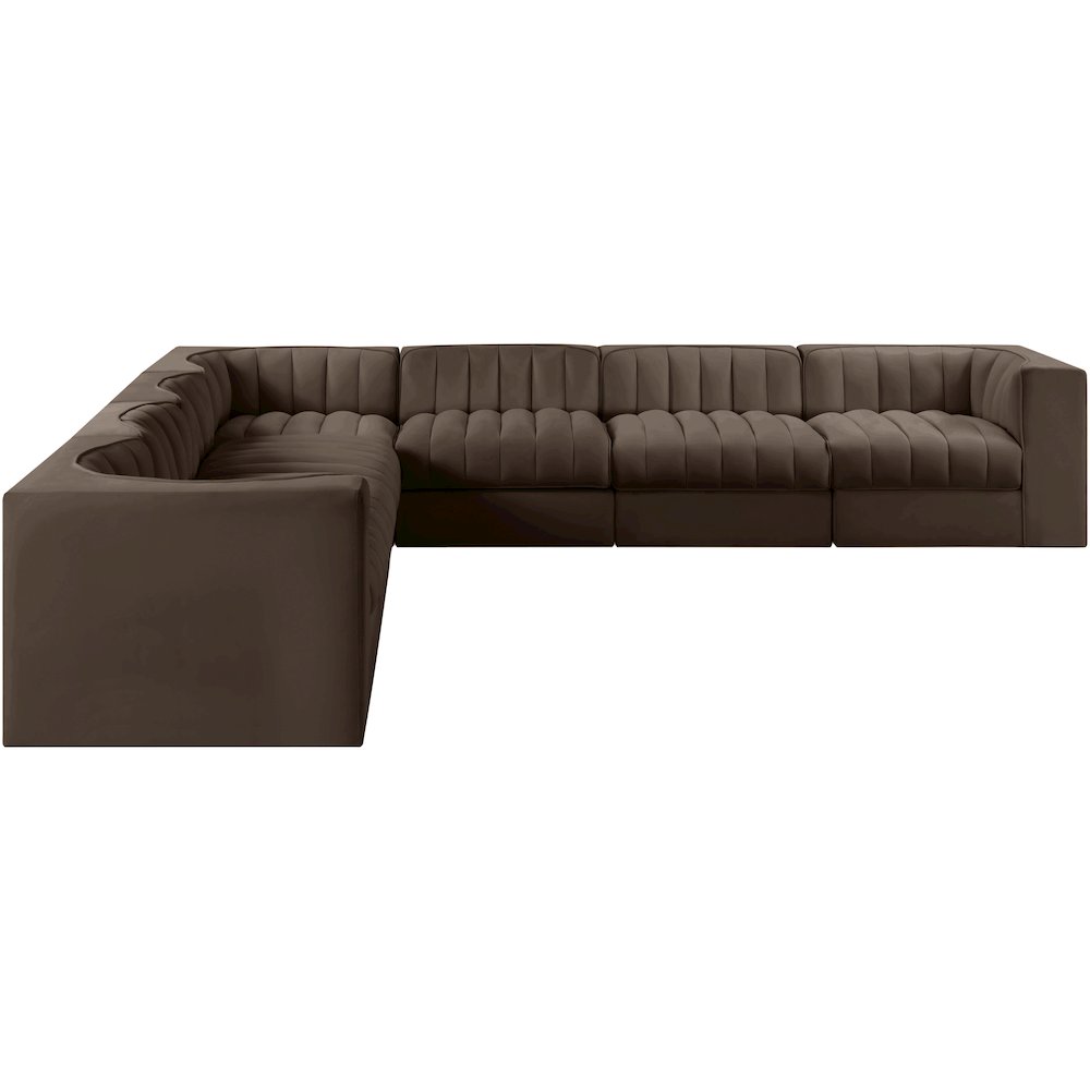 Rummi Brown Velvet Performance Fabric Upholstered 7pc. Modular Sectional