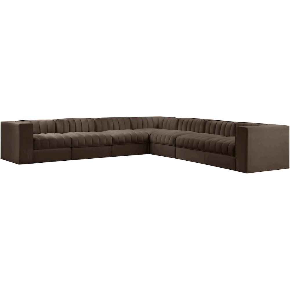 Rummi Brown Velvet Performance Fabric Upholstered 7pc. Modular Sectional