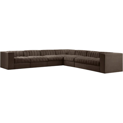 Rummi Brown Velvet Performance Fabric Upholstered 7pc. Modular Sectional