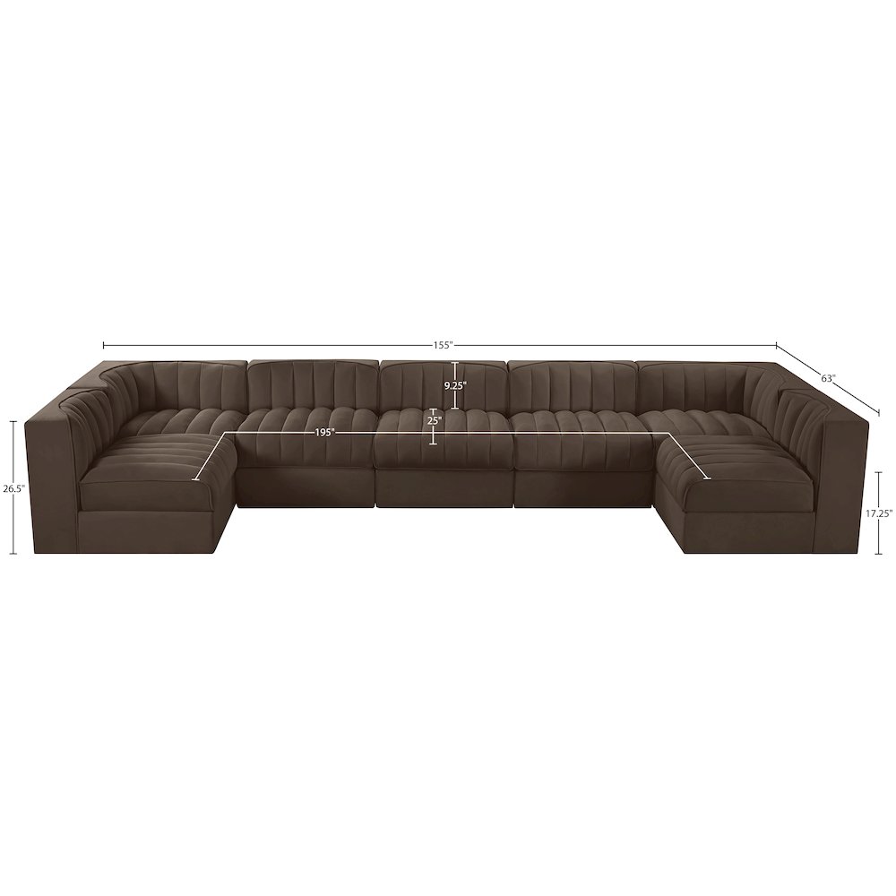 Rummi Brown Velvet Performance Fabric Upholstered 7pc. Modular Sectional