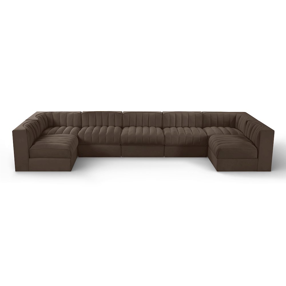 Rummi Brown Velvet Performance Fabric Upholstered 7pc. Modular Sectional