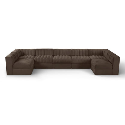 Rummi Brown Velvet Performance Fabric Upholstered 7pc. Modular Sectional