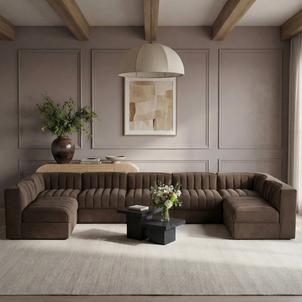 Rummi Brown Velvet Performance Fabric Upholstered 7pc. Modular Sectional