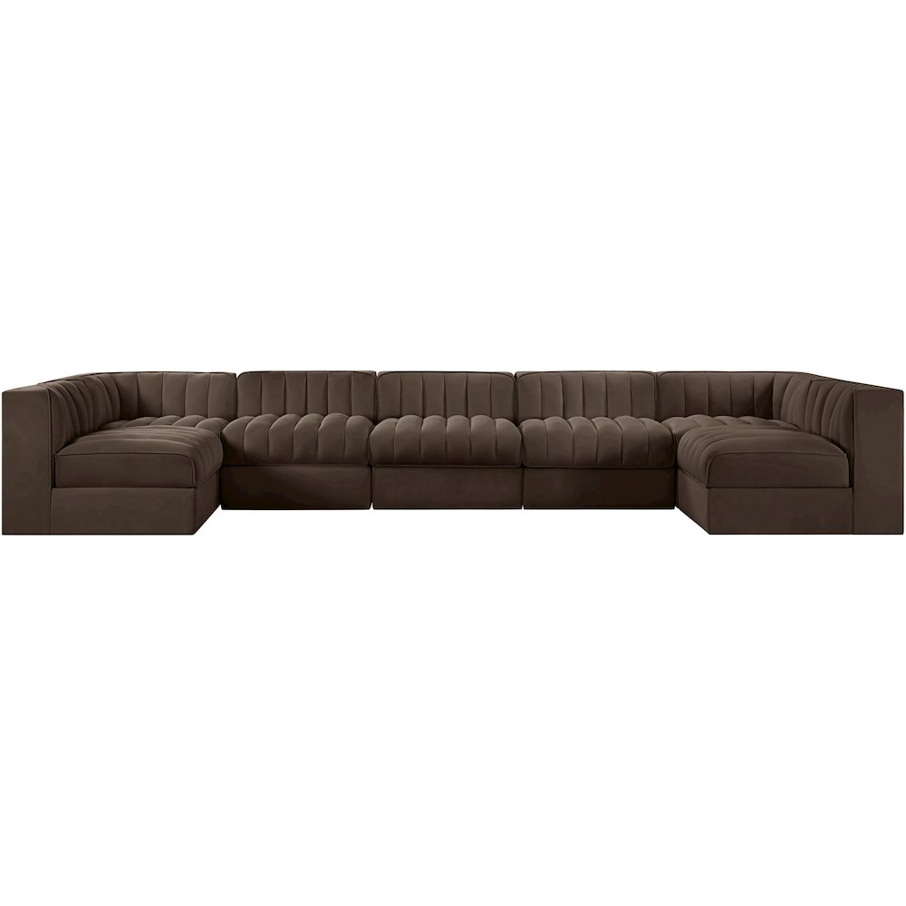 Rummi Brown Velvet Performance Fabric Upholstered 7pc. Modular Sectional