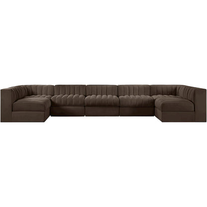 Rummi Brown Velvet Performance Fabric Upholstered 7pc. Modular Sectional