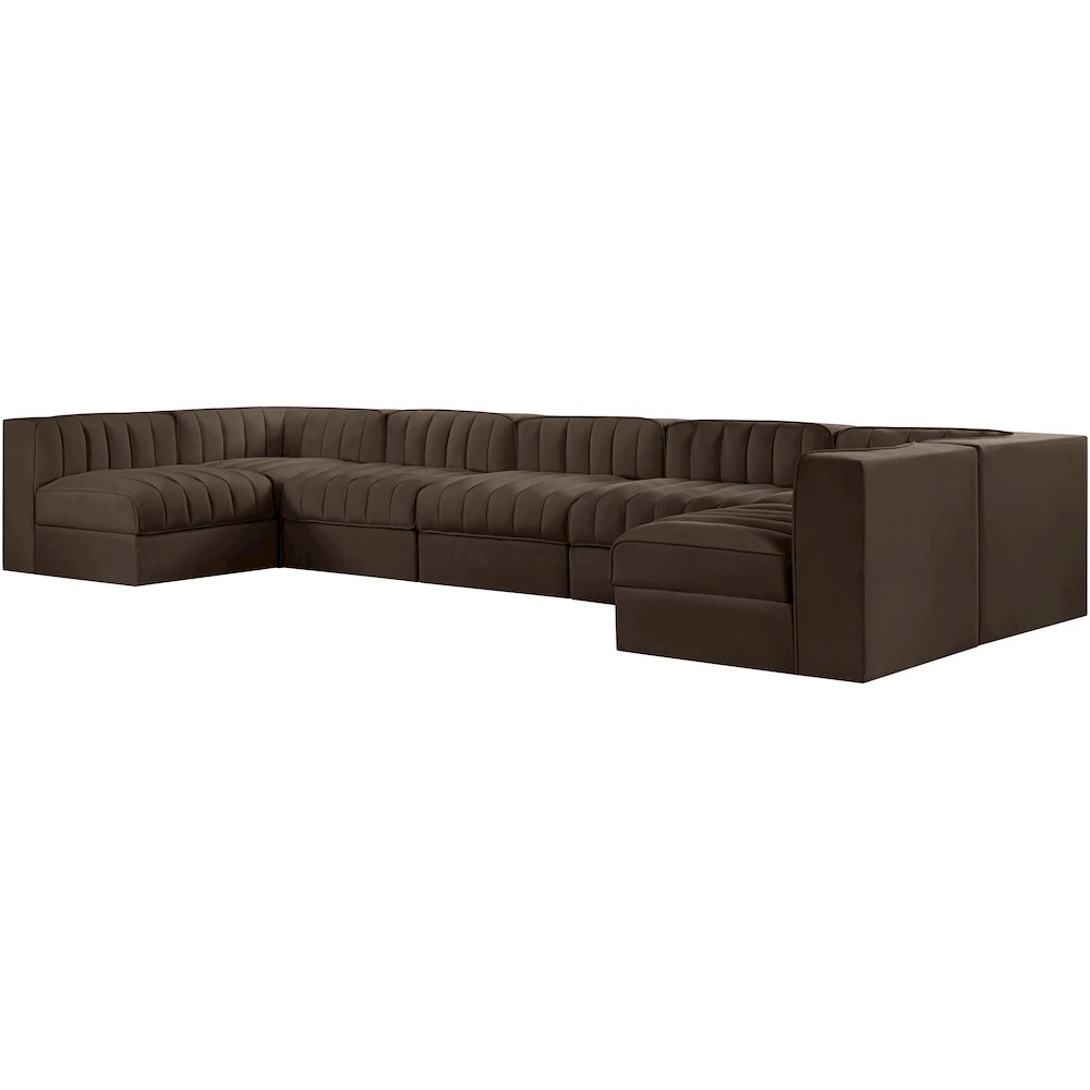 Rummi Brown Velvet Performance Fabric Upholstered 7pc. Modular Sectional