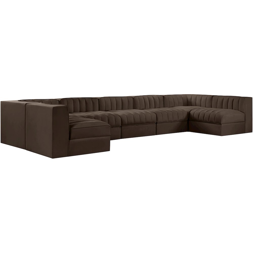 Rummi Brown Velvet Performance Fabric Upholstered 7pc. Modular Sectional