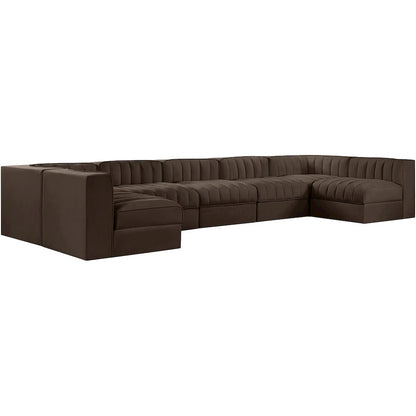 Rummi Brown Velvet Performance Fabric Upholstered 7pc. Modular Sectional