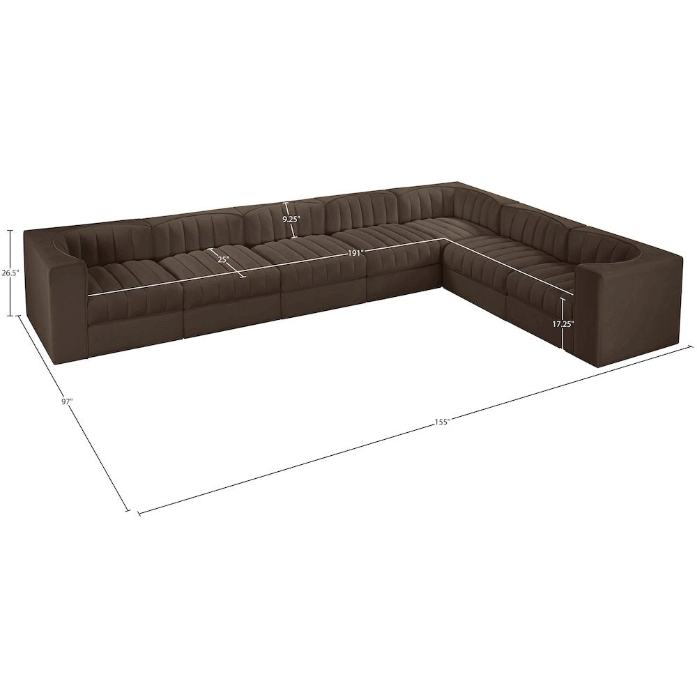 Rummi Brown Velvet Performance Fabric Upholstered 7pc. Modular Sectional