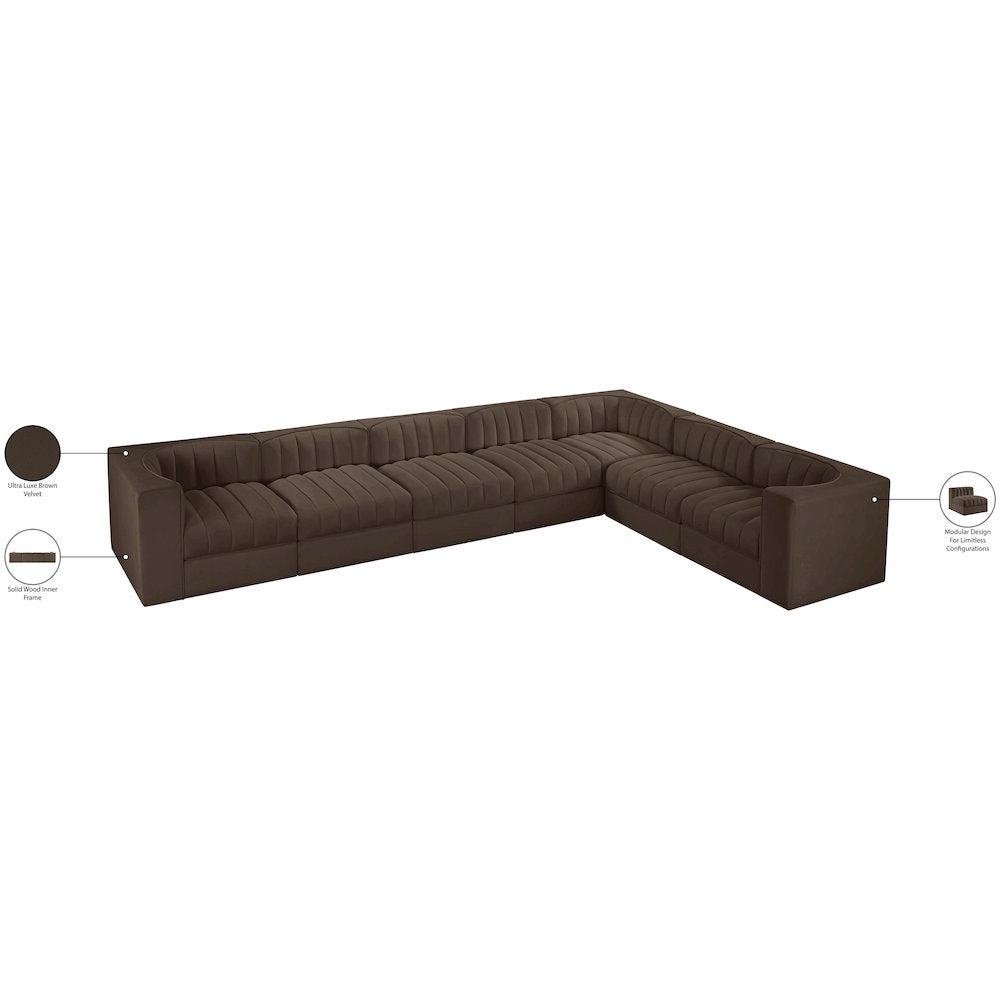 Rummi Brown Velvet Performance Fabric Upholstered 7pc. Modular Sectional