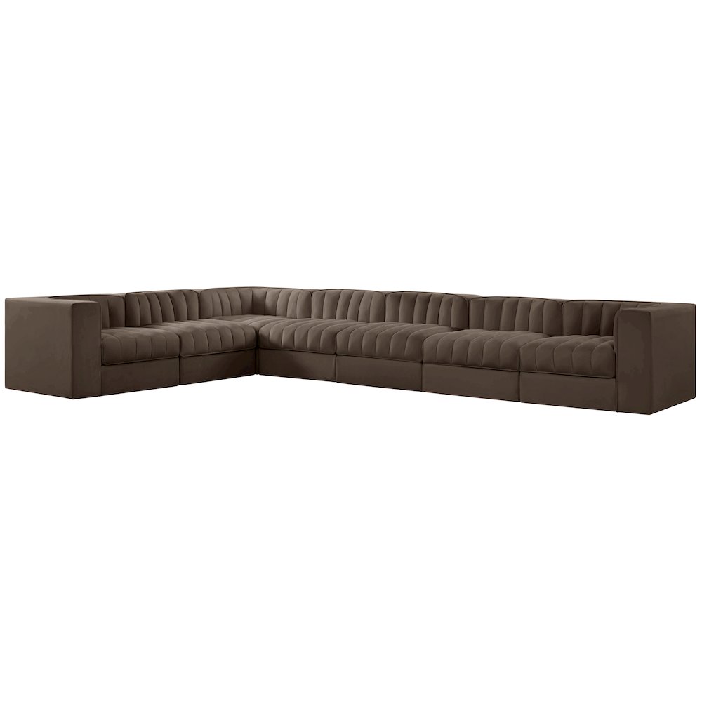 Rummi Brown Velvet Performance Fabric Upholstered 7pc. Modular Sectional