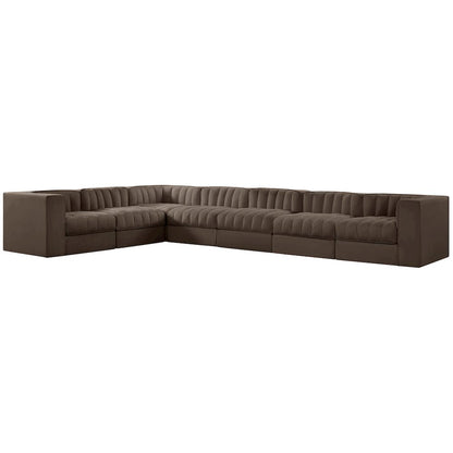 Rummi Brown Velvet Performance Fabric Upholstered 7pc. Modular Sectional