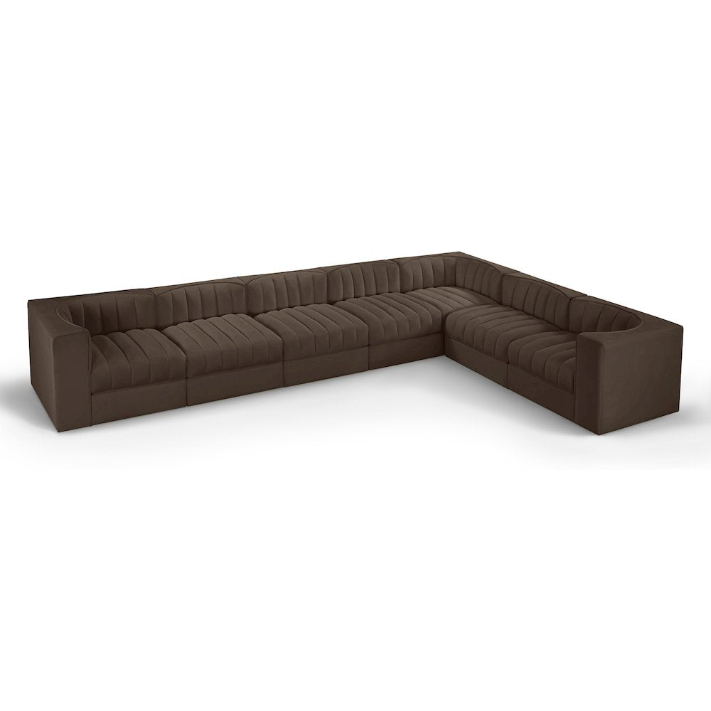 Rummi Brown Velvet Performance Fabric Upholstered 7pc. Modular Sectional
