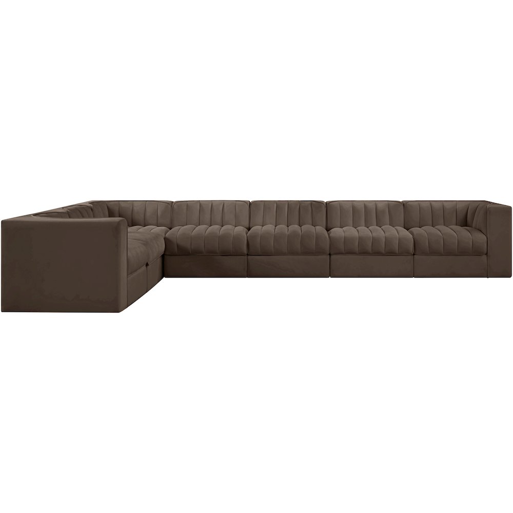 Rummi Brown Velvet Performance Fabric Upholstered 7pc. Modular Sectional