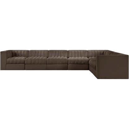 Rummi Brown Velvet Performance Fabric Upholstered 7pc. Modular Sectional