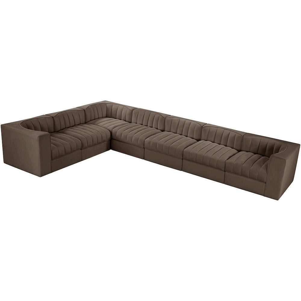 Rummi Brown Velvet Performance Fabric Upholstered 7pc. Modular Sectional