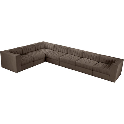 Rummi Brown Velvet Performance Fabric Upholstered 7pc. Modular Sectional