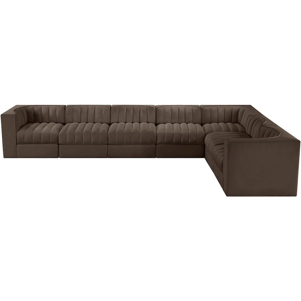 Rummi Brown Velvet Performance Fabric Upholstered 7pc. Modular Sectional