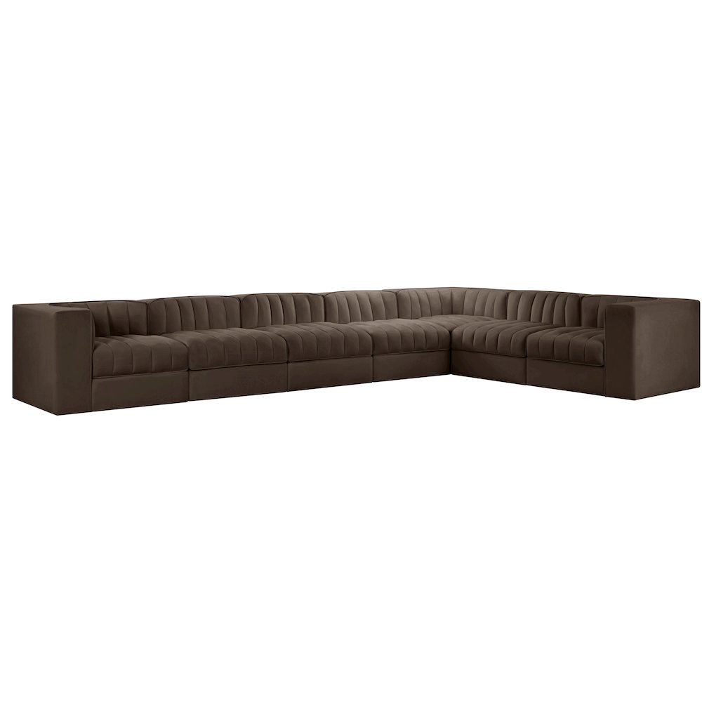 Rummi Brown Velvet Performance Fabric Upholstered 7pc. Modular Sectional