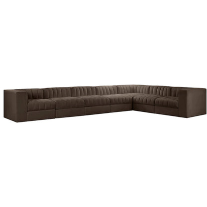Rummi Brown Velvet Performance Fabric Upholstered 7pc. Modular Sectional