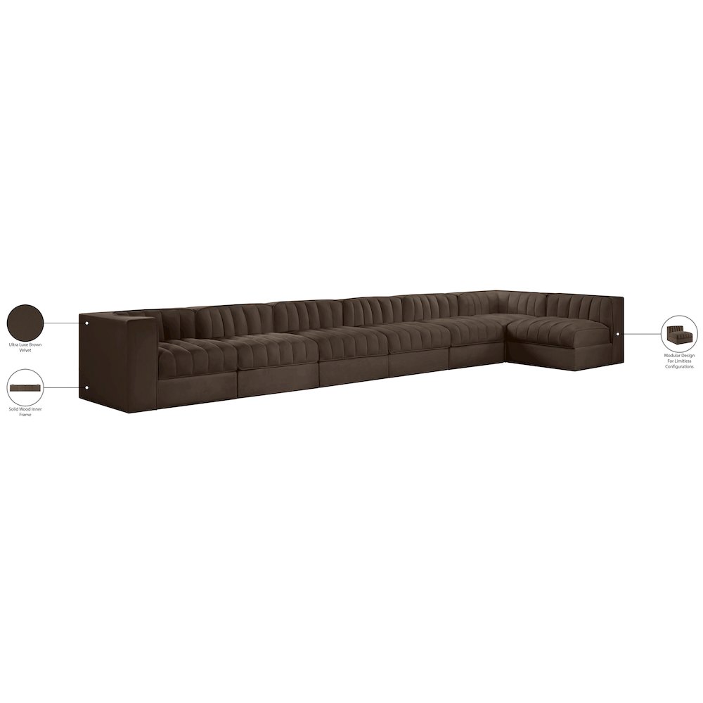 Rummi Brown Velvet Performance Fabric Upholstered 7pc. Modular Sectional