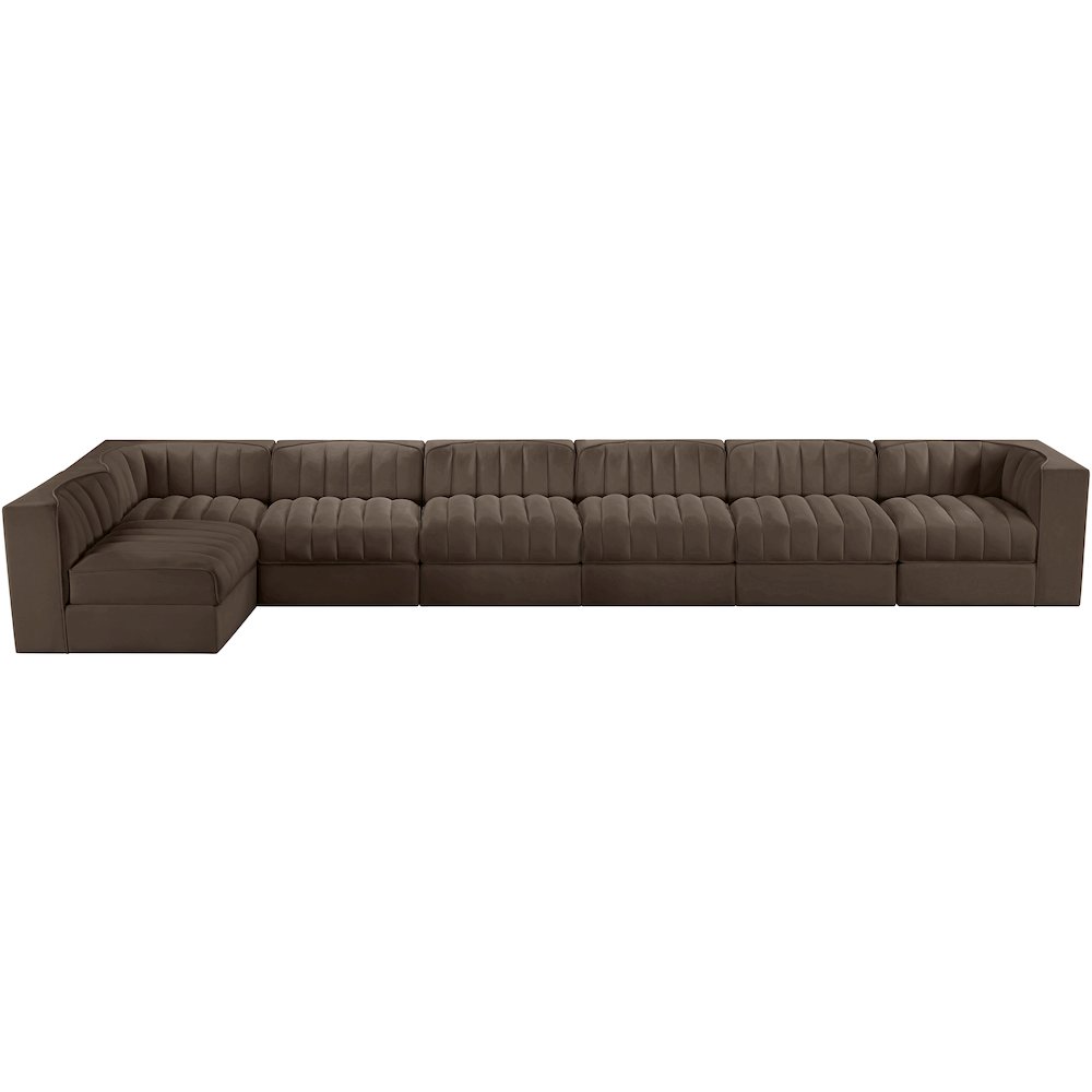 Rummi Brown Velvet Performance Fabric Upholstered 7pc. Modular Sectional