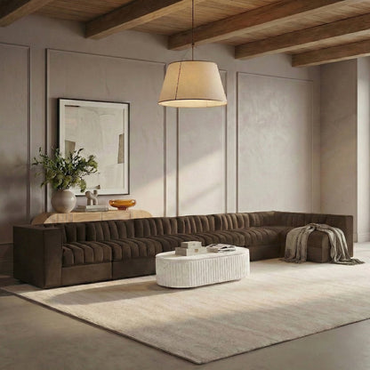 Rummi Brown Velvet Performance Fabric Upholstered 7pc. Modular Sectional