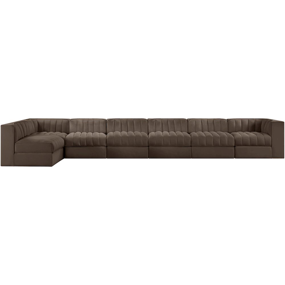 Rummi Brown Velvet Performance Fabric Upholstered 7pc. Modular Sectional