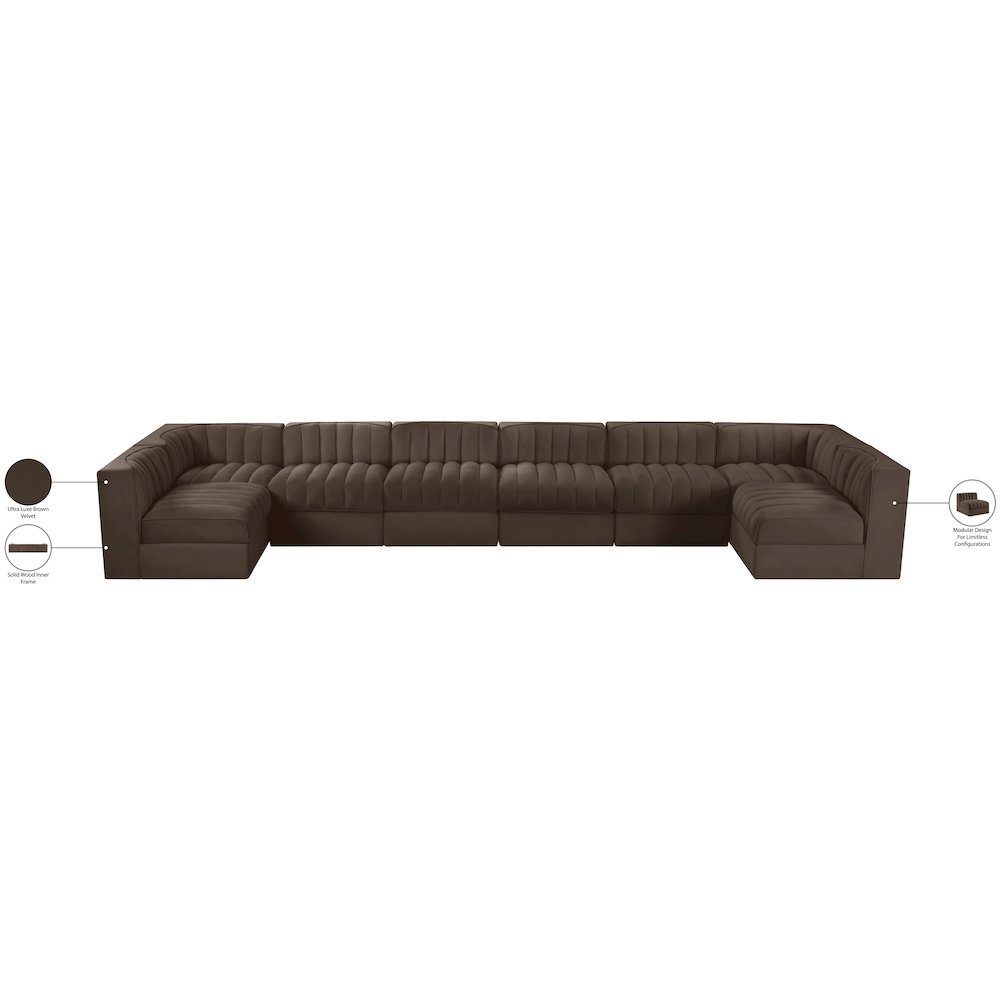 Rummi Brown Velvet Performance Fabric Upholstered 8pc. Modular Sectional