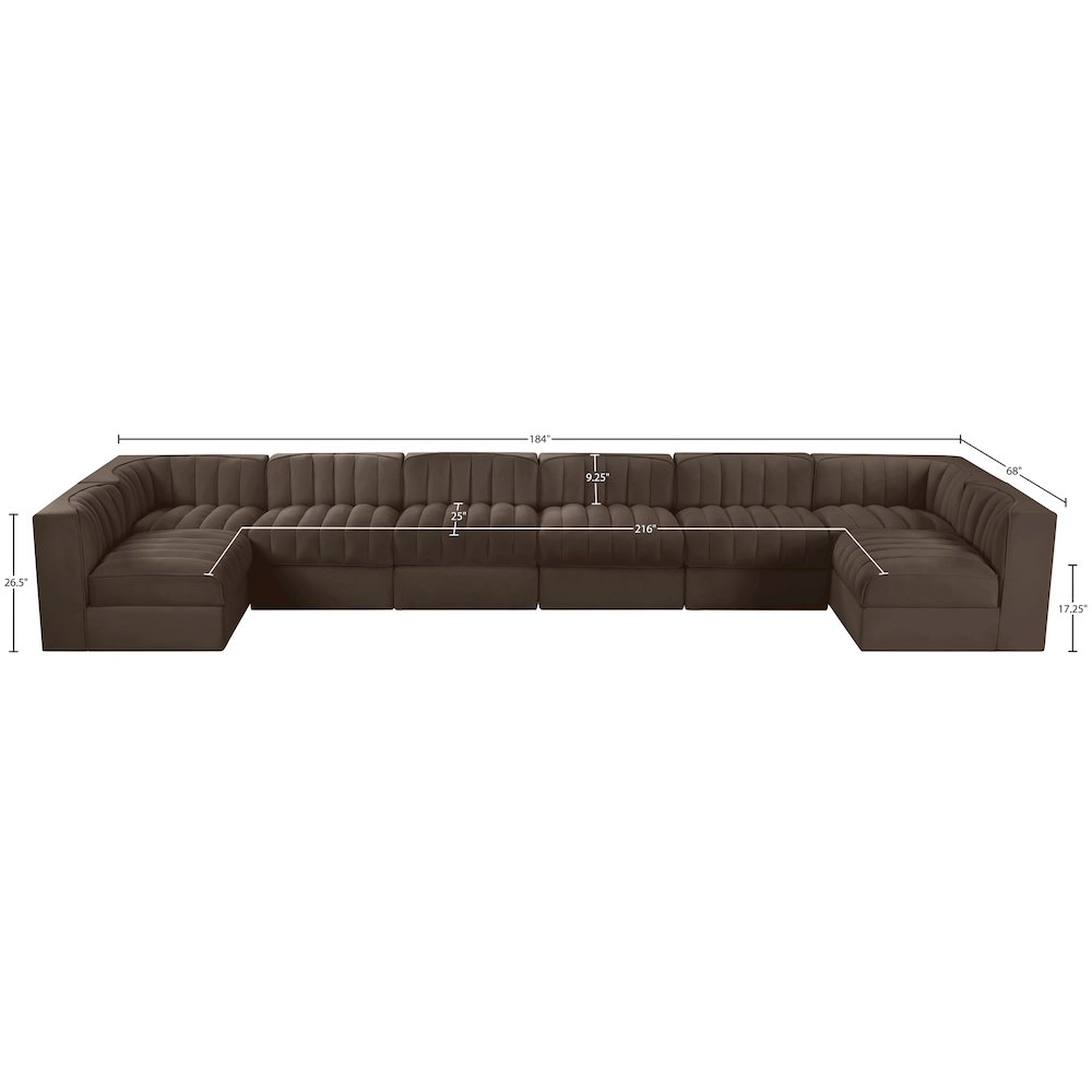Rummi Brown Velvet Performance Fabric Upholstered 8pc. Modular Sectional