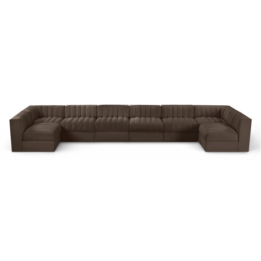 Rummi Brown Velvet Performance Fabric Upholstered 8pc. Modular Sectional