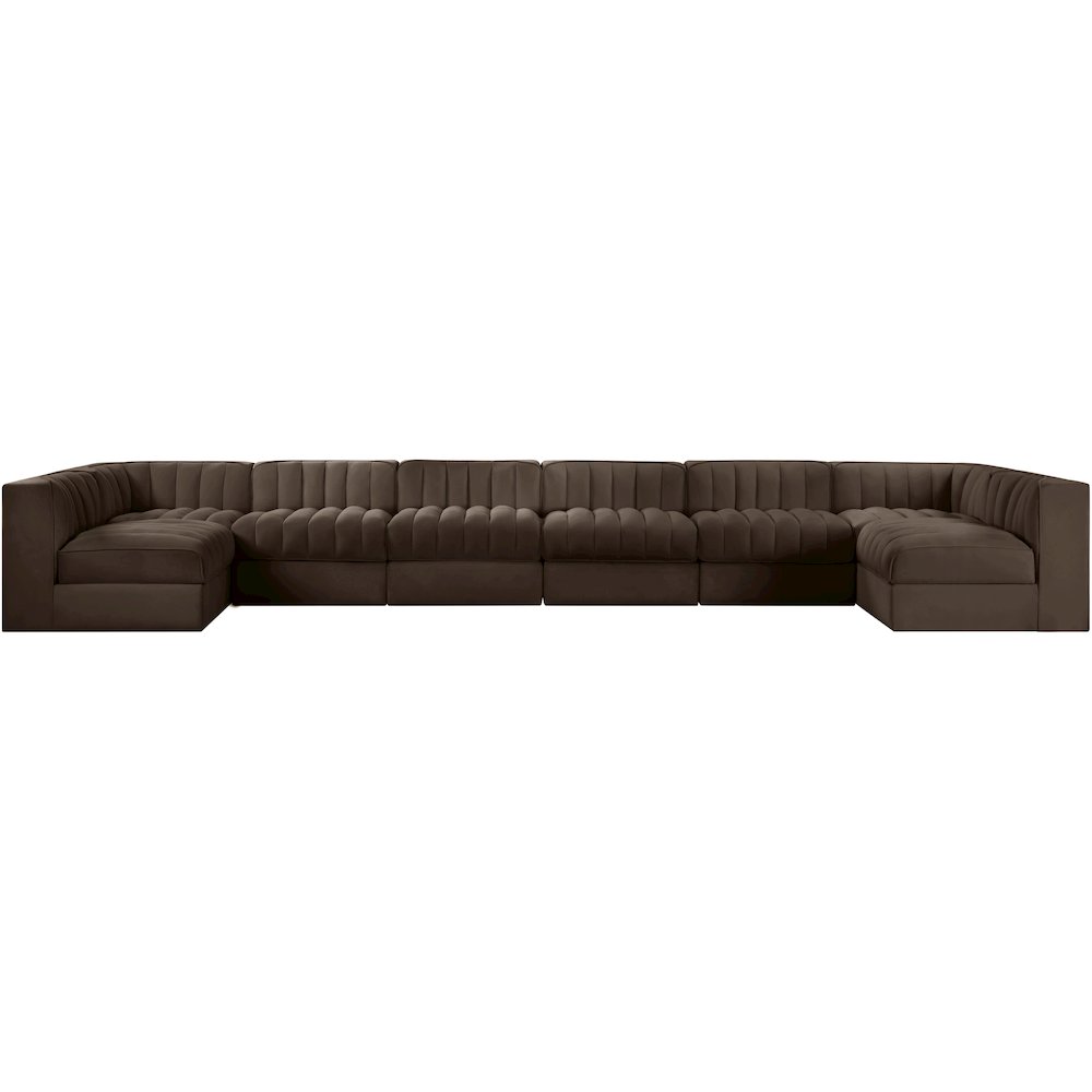 Rummi Brown Velvet Performance Fabric Upholstered 8pc. Modular Sectional