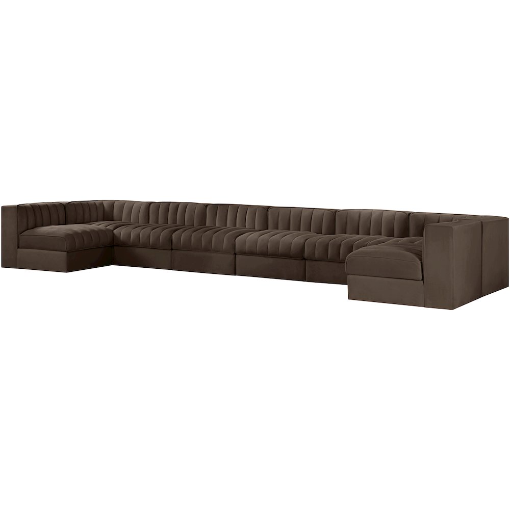 Rummi Brown Velvet Performance Fabric Upholstered 8pc. Modular Sectional