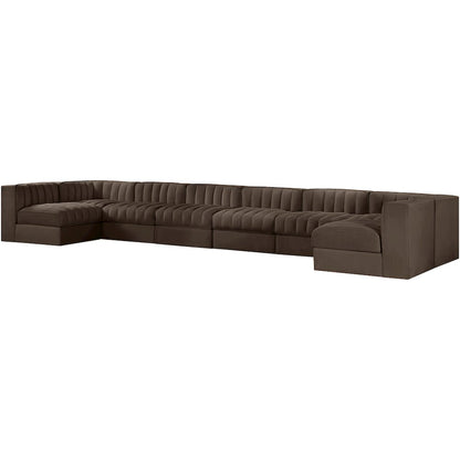 Rummi Brown Velvet Performance Fabric Upholstered 8pc. Modular Sectional