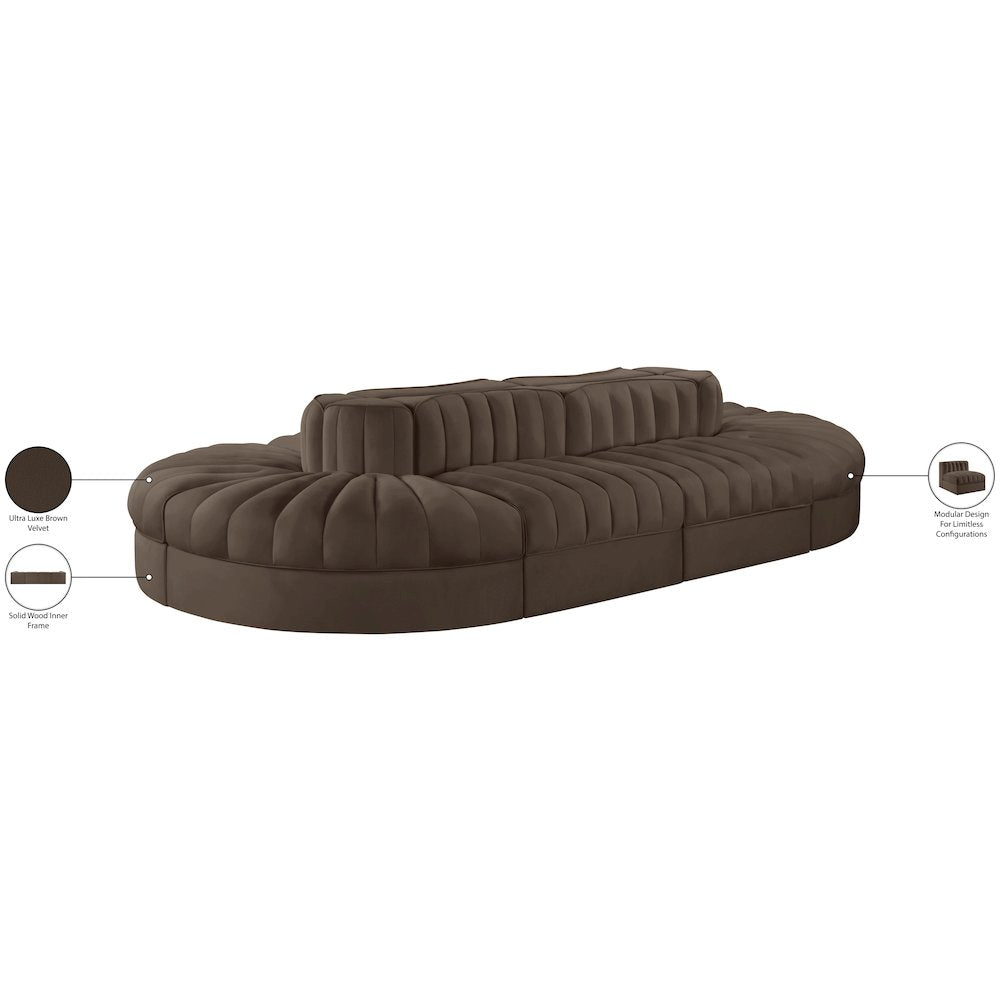 Rummi Brown Velvet Performance Fabric Upholstered 8pc. Modular Sectional