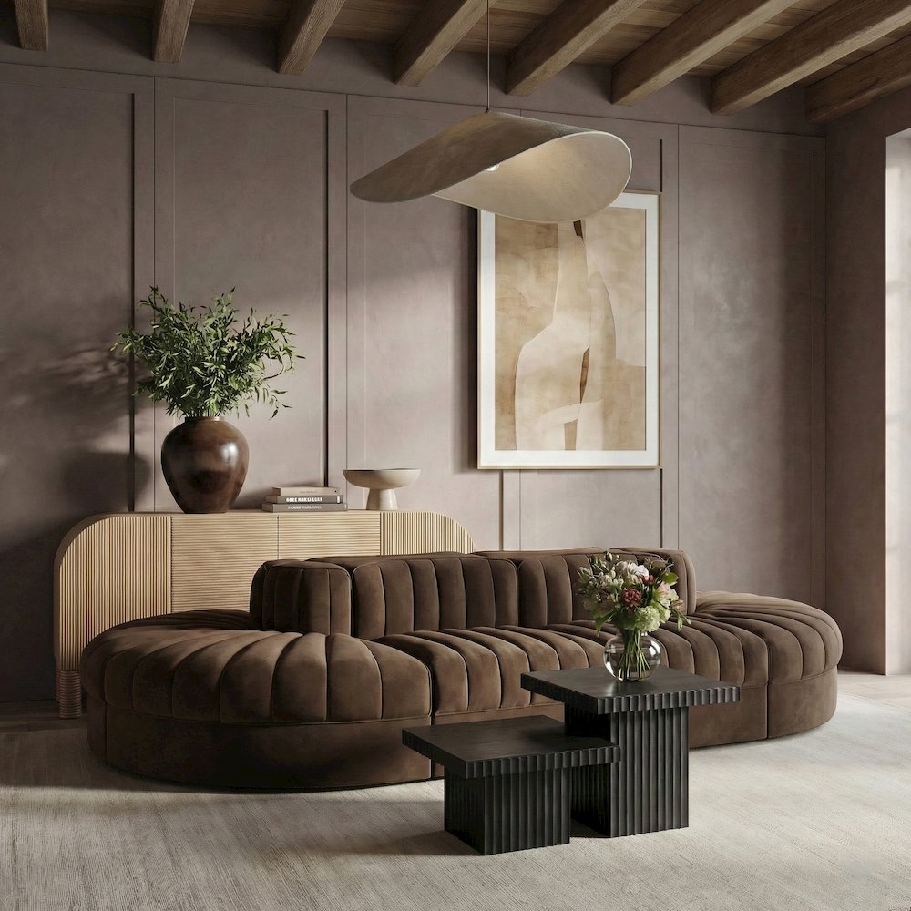 Rummi Brown Velvet Performance Fabric Upholstered 8pc. Modular Sectional