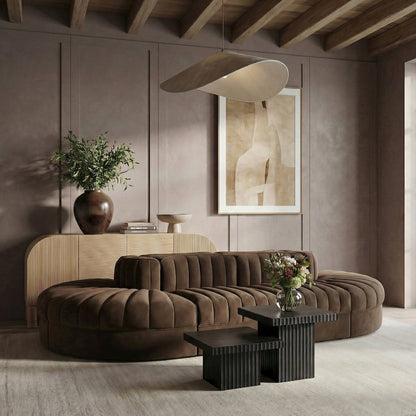 Rummi Brown Velvet Performance Fabric Upholstered 8pc. Modular Sectional
