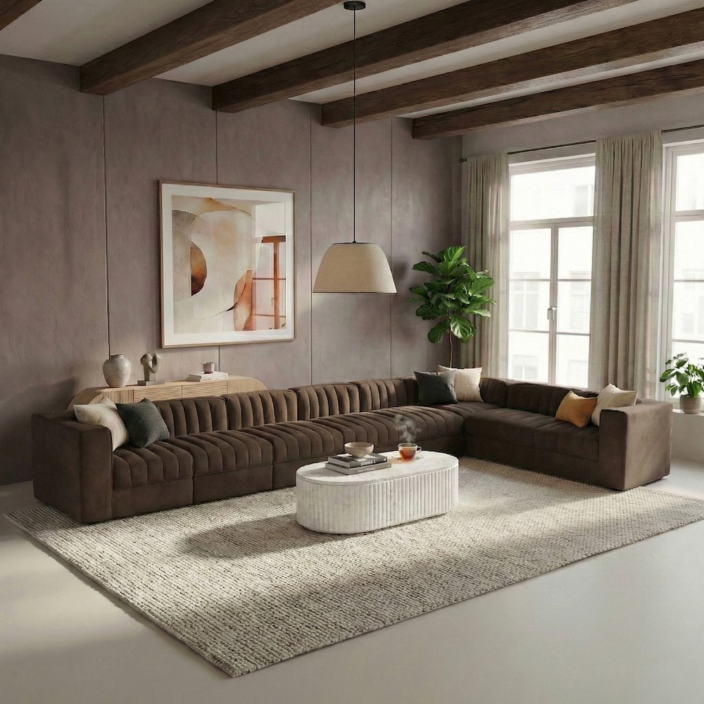 Rummi Brown Velvet Performance Fabric Upholstered 8pc. Modular Sectional