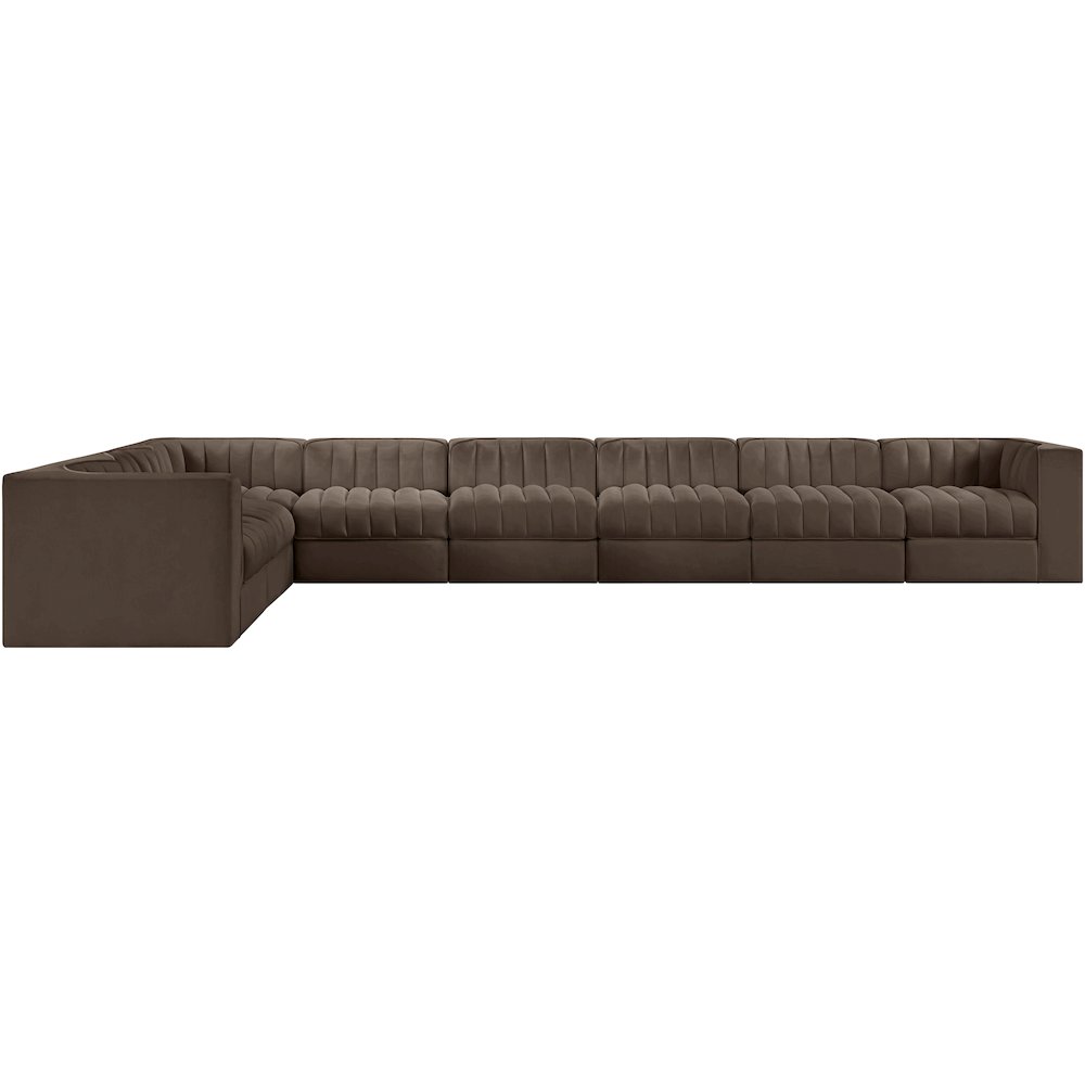 Rummi Brown Velvet Performance Fabric Upholstered 8pc. Modular Sectional