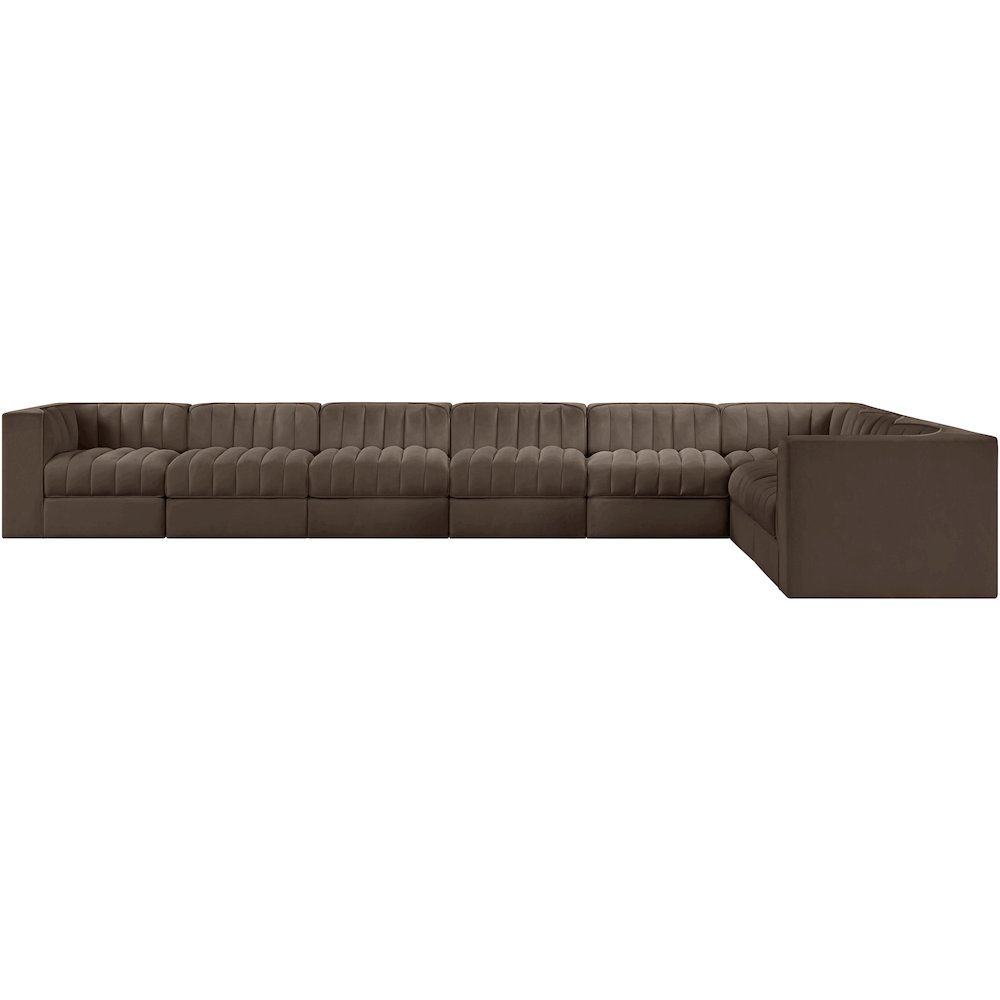 Rummi Brown Velvet Performance Fabric Upholstered 8pc. Modular Sectional